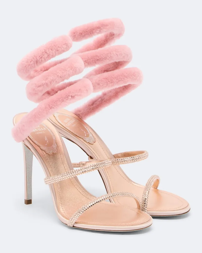 René Caovilla Verzierte Sandalen Cleo mit Shearling Rosa