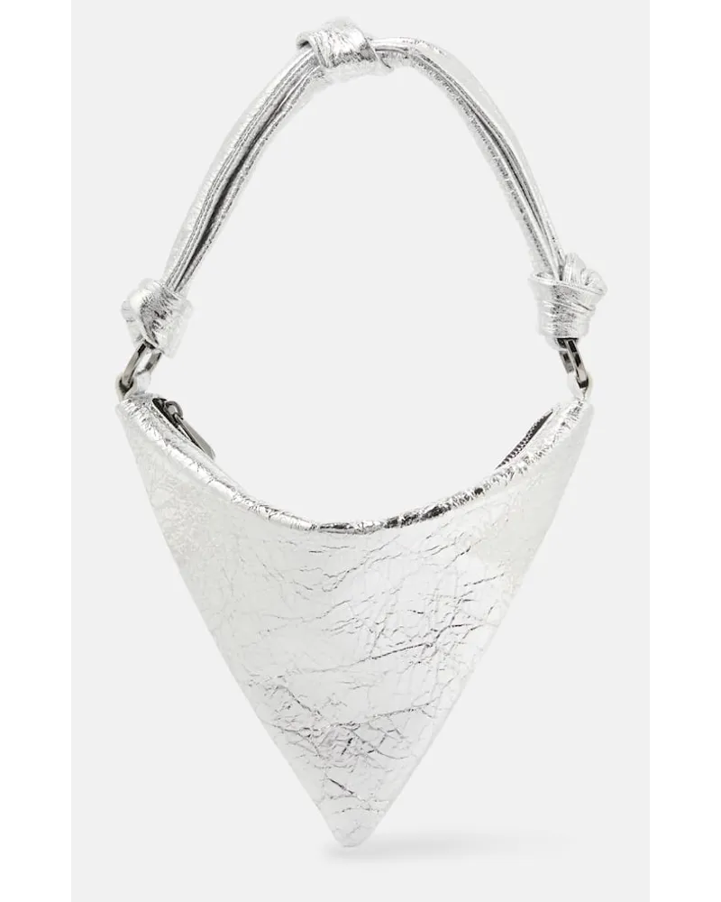 Amina Muaddi Schultertasche Cameron Mini aus Metallic-Leder Silber