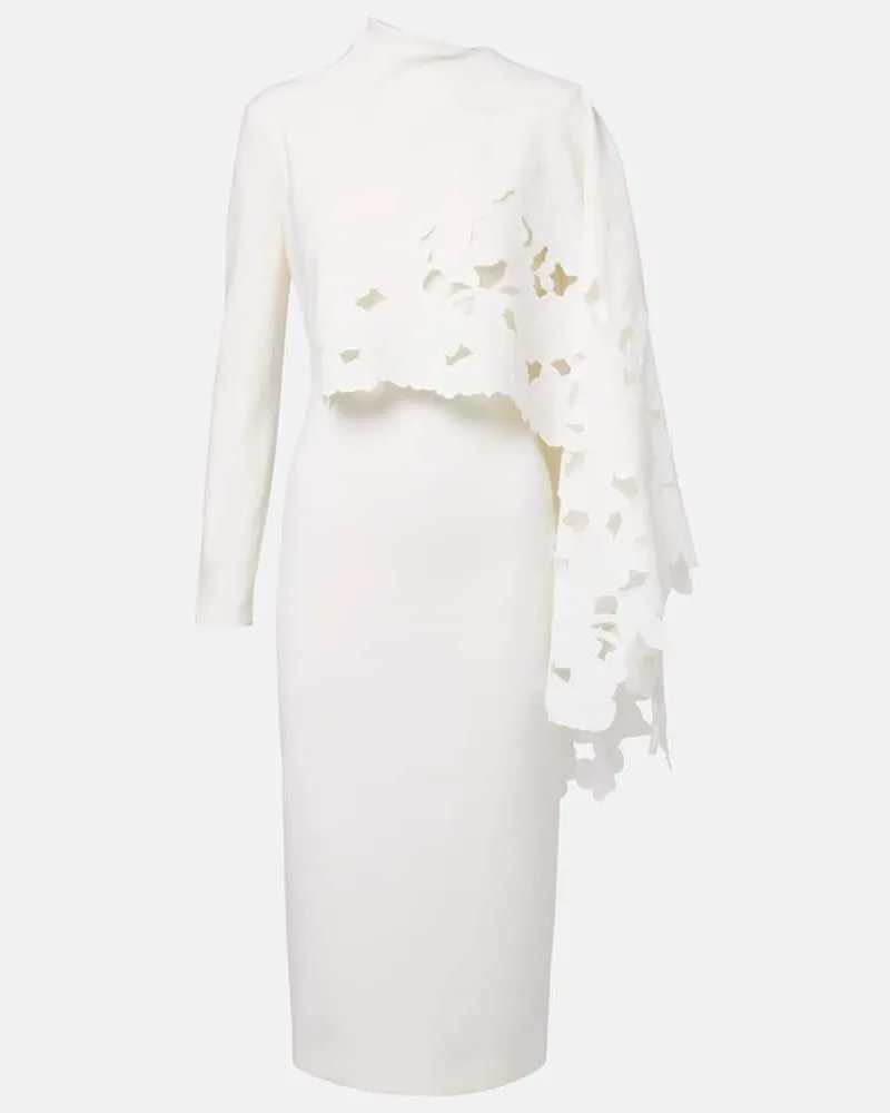Oscar de la Renta Midikleid aus einem Wollgemisch Weiß