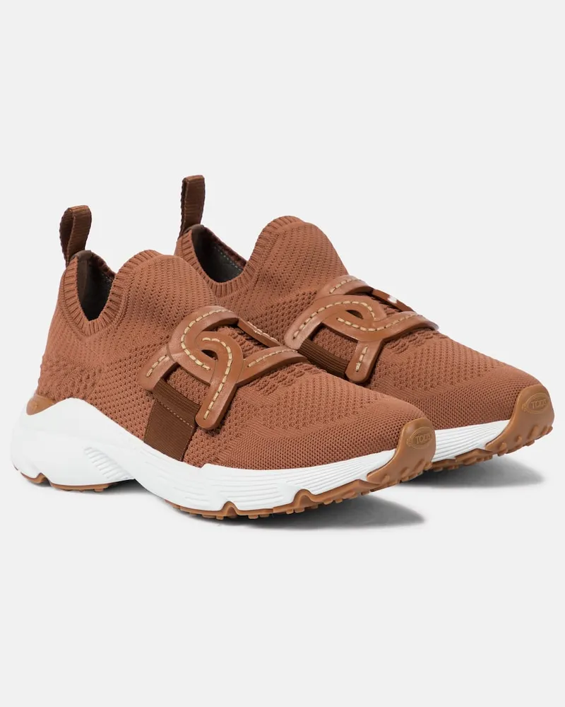 TOD'S Sneakers Kate aus Strick mit Leder Beige