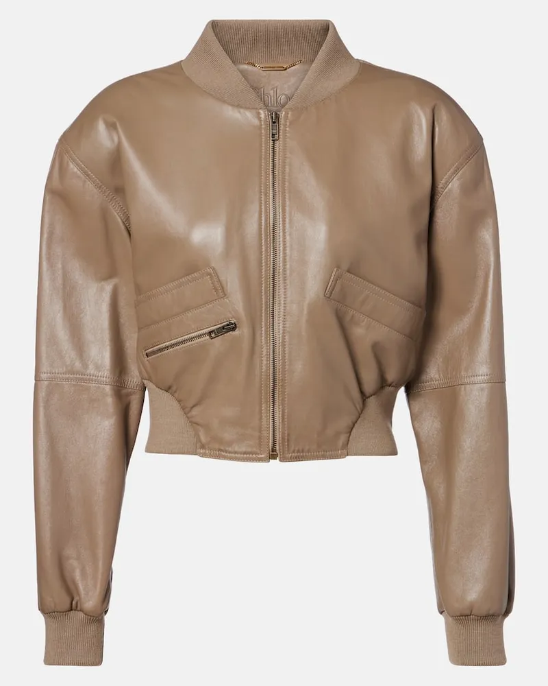 Chloé Chloé Cropped-Bomberjacke aus Leder Braun
