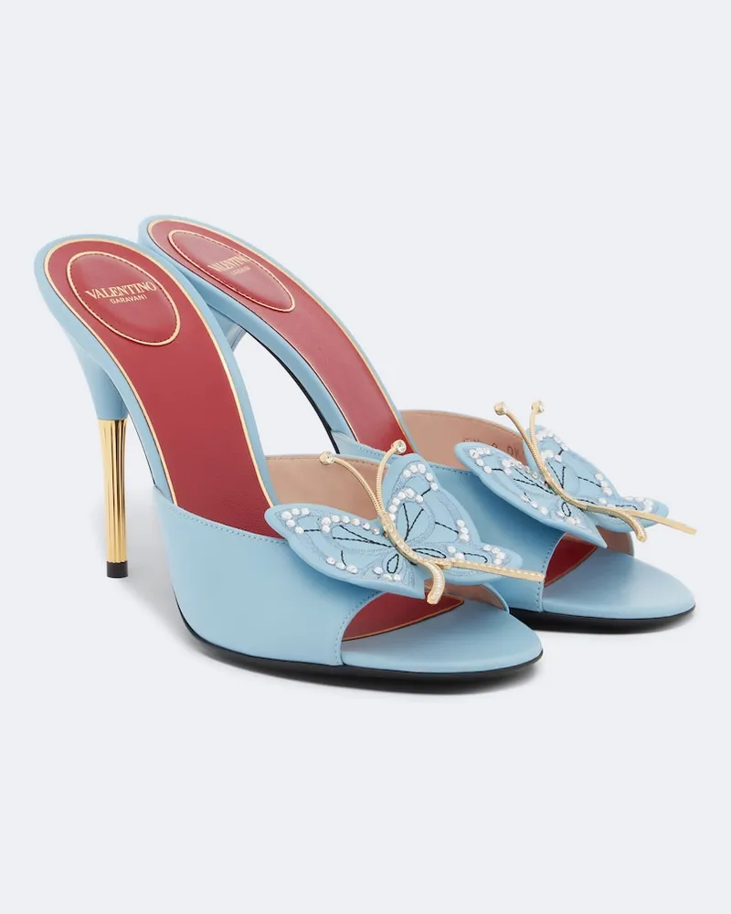 Valentino Garavani Verzierte Mules Flutterby aus Leder Blau