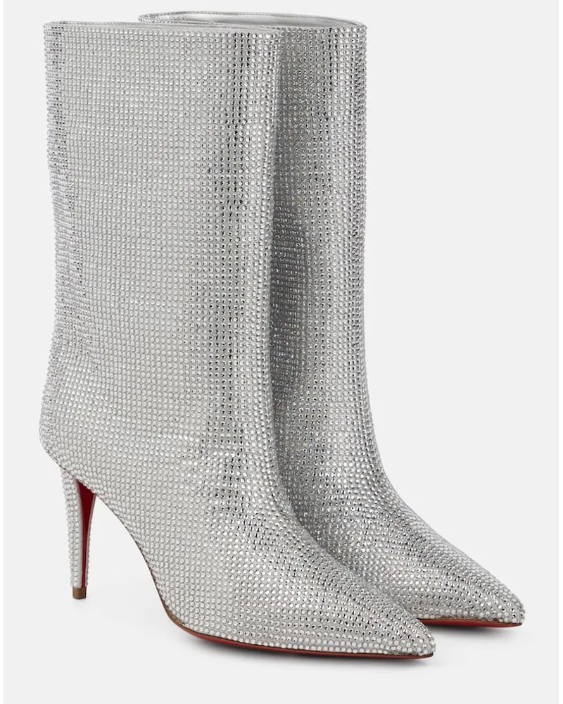 Christian Louboutin Ankle Boots Astrilarge Strass mit Kristallen Silber
