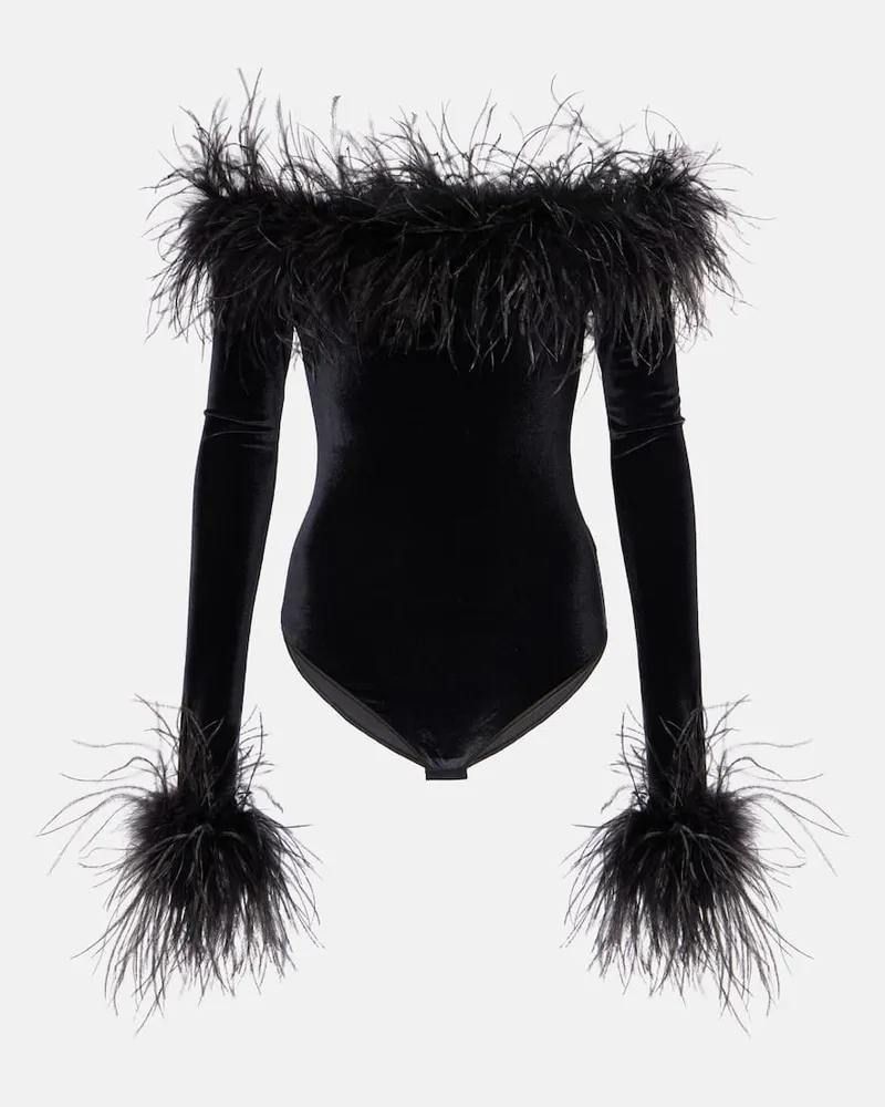 Oséree Oséree Body aus Samt mit Federn Schwarz