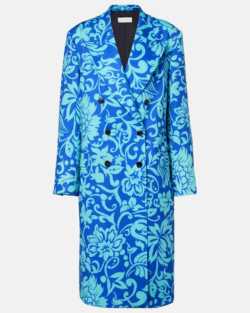 Dries van Noten Bedruckter Mantel Rosea Blau