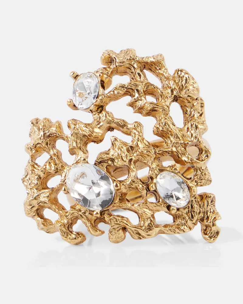 Oscar de la Renta Ring Coral Heart mit Kristallen Gold