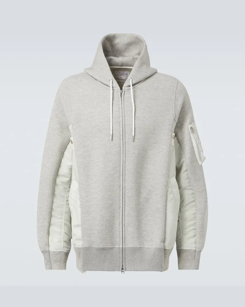 Sacai Kapuzenjacke aus Jersey und Twill Grau