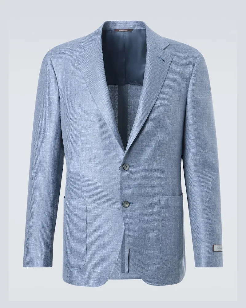 Canali Blazer aus Wolle, Seide und Leinen Blau