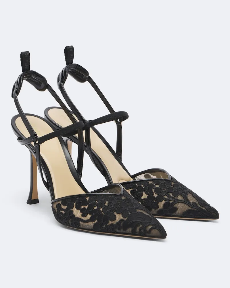 Fendi Slingback-Pumps Colibrì aus Spitze Schwarz