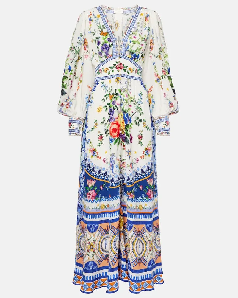 Camilla Bedrucktes Maxikleid aus Seiden-Crêpe Multicolor