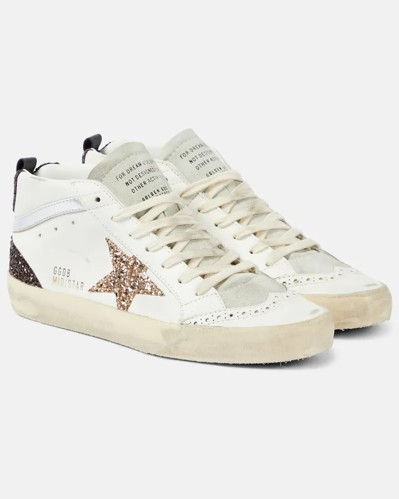 Golden Goose Sneakers Mid Star aus Leder mit Glitter Weiß