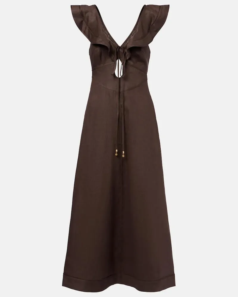 Zimmermann Midikleid Rhiannon aus Leinen Braun