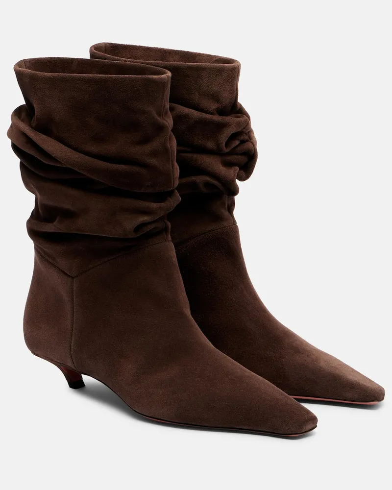 Amina Muaddi Ankle Boots Jamie 25 aus Veloursleder Braun