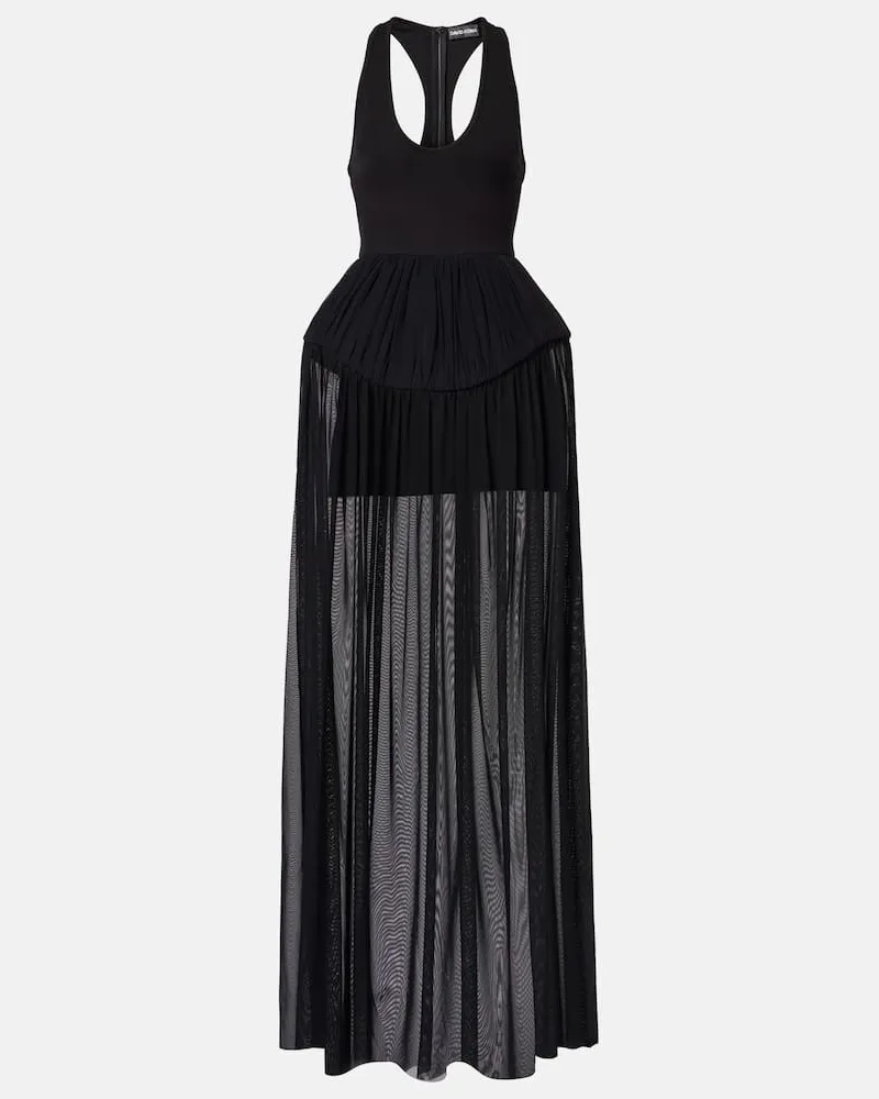 David Koma Robe aus Jersey und Chiffon Schwarz