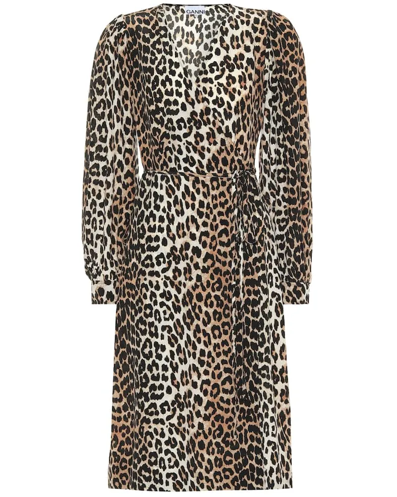 Ganni Bedrucktes Kleid mit Seidenanteil Beige