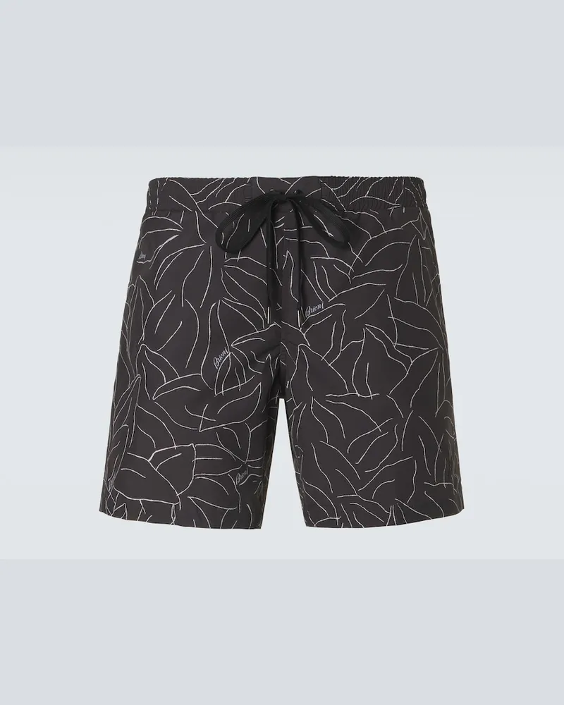 Brioni Bedruckte Badeshorts Braun