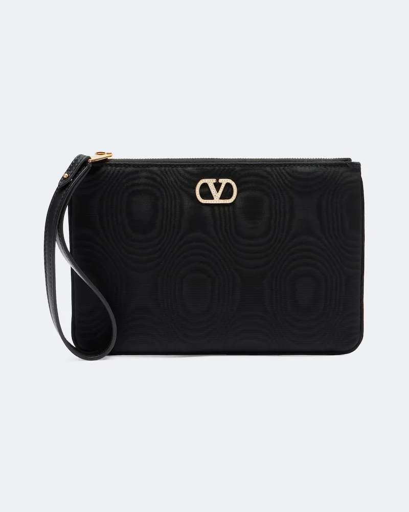 Valentino Garavani Etui VLogo aus Moiré mit Swarovski®-Kristallen Schwarz