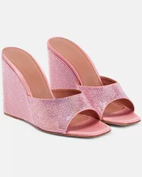 Amina Muaddi Wedge-Pantoletten Lupita aus Satin mit Kristallen Pink