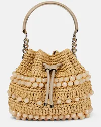 Jimmy Choo Verzierte Bucket-Bag Bon Bon aus Raffiabast Beige