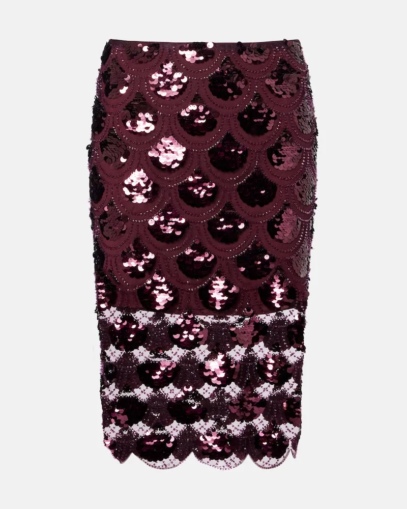 ROTATE Birger Christensen Verzierter Midirock Burgunderrot