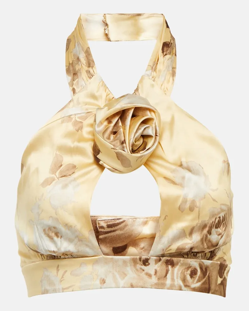 Alessandra Rich Cropped-Top aus Seidensatin Neutral