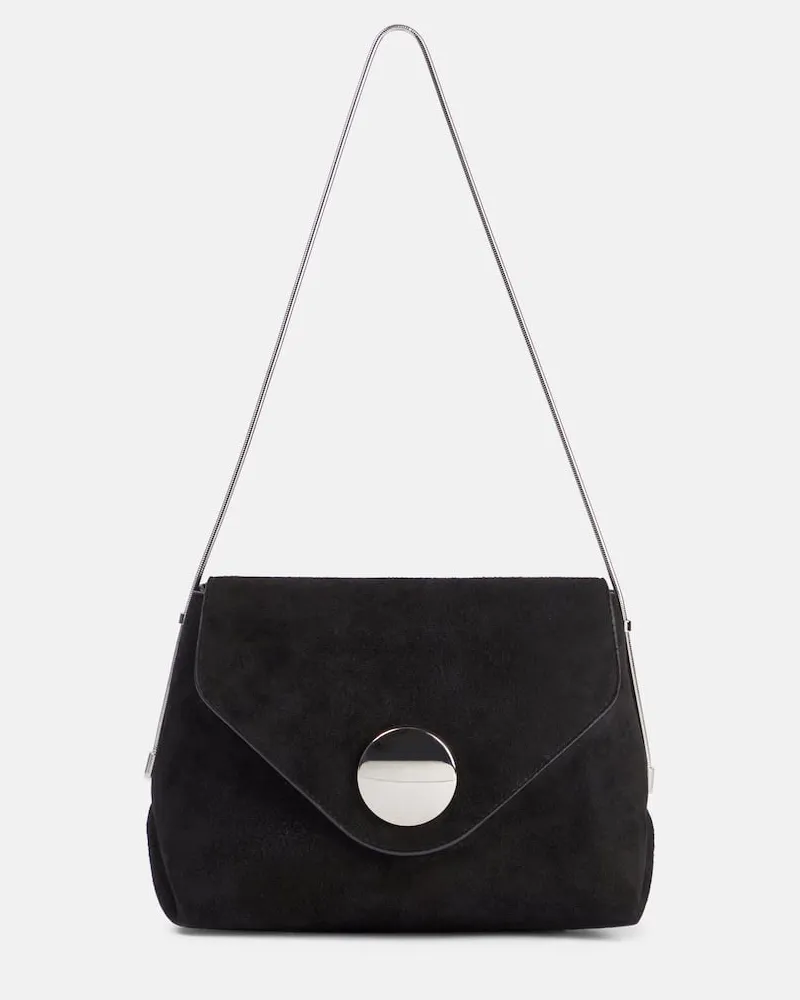 KHAITE Schultertasche Bobbi aus Veloursleder Schwarz