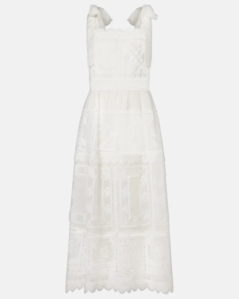 Zimmermann Midikleid Aster mit Spitze Weiß