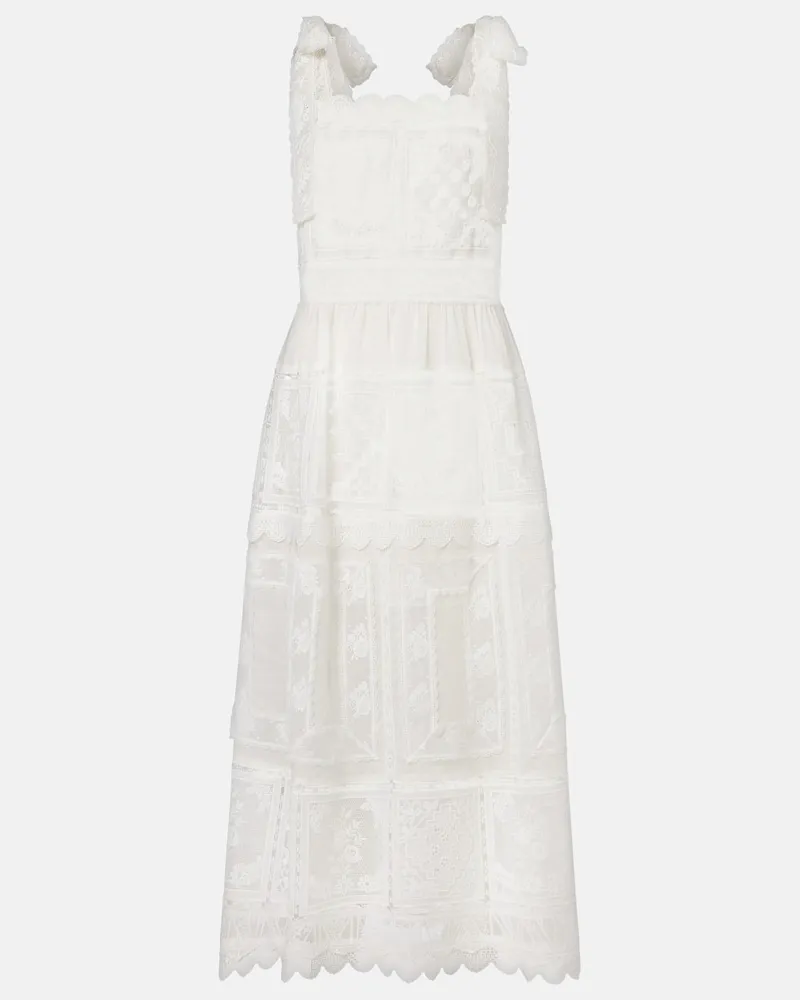 Zimmermann Midikleid Aster mit Spitze Weiß