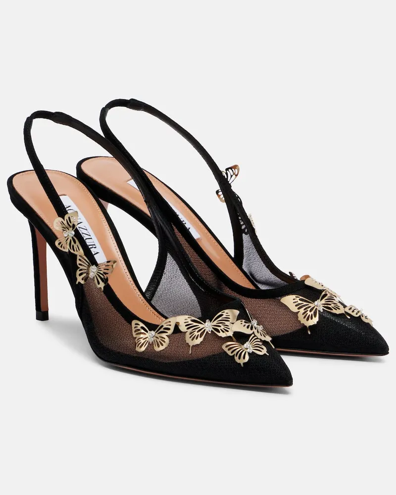Aquazzura Verzierte Slingback-Pumps Papillon aus Mesh Schwarz
