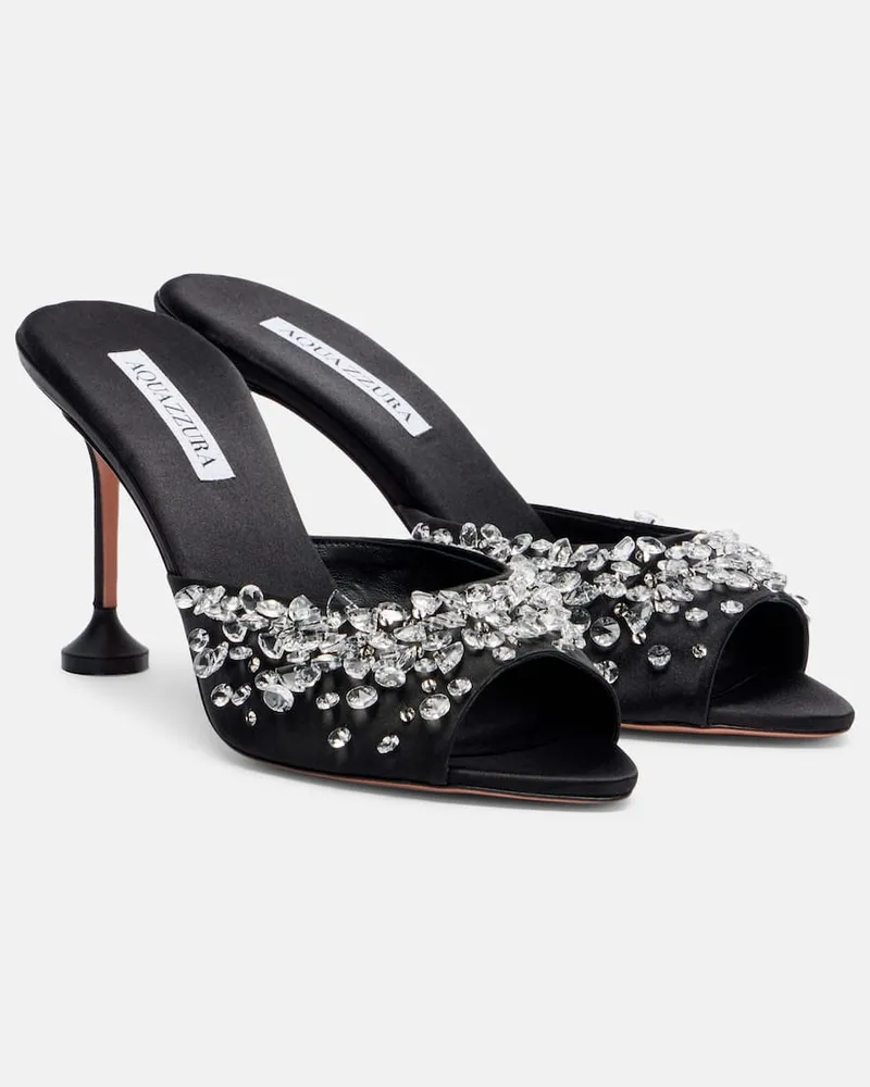 Aquazzura Verzierte Pantoletten Bisous 85 aus Satin Schwarz