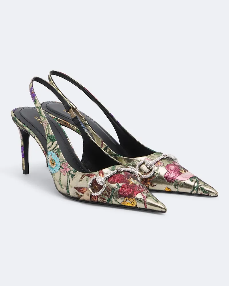 Gucci Verzierte Slingback-Pumps Donna Glam aus Brokat Multicolor
