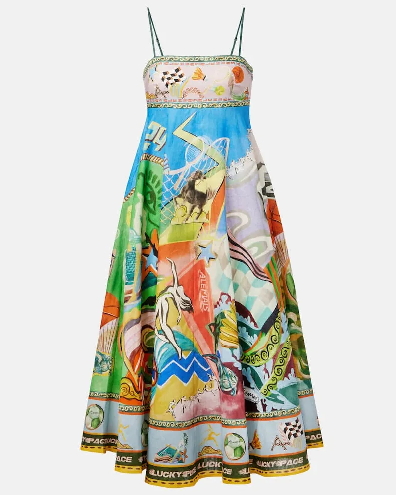 ALEMAIS Alémais Bedrucktes Midikleid Lucky Pace aus Leinen Multicolor