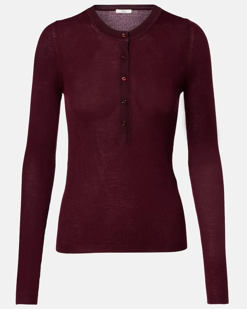 Chloé Chloé Henley-Top aus Wolle Burgund