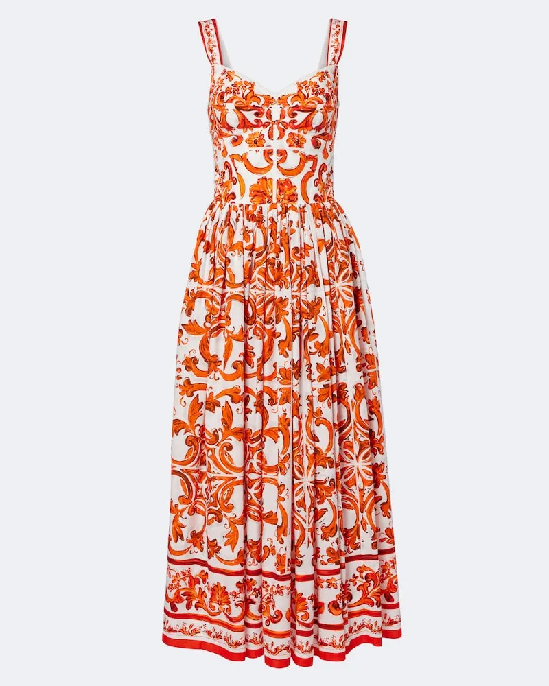 Dolce & Gabbana Maxikleid Majolica aus Baumwollpopeline Orange
