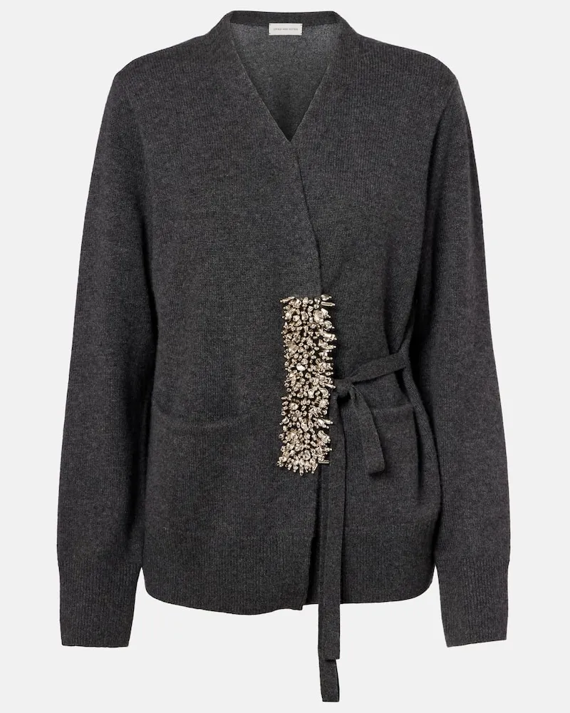 Dries van Noten Cardigan aus Kaschmir mit Kristallen Grau