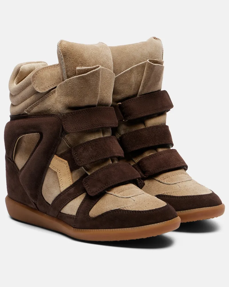 Isabel Marant Wedge-Sneakers Bekett aus Leder und Veloursleder Beige