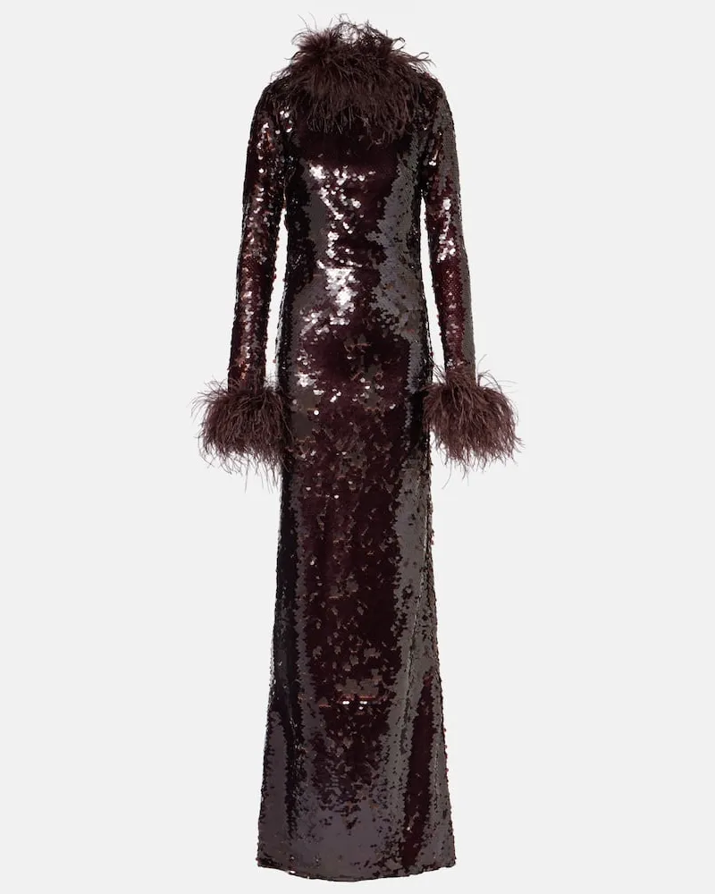 The New Arrivals Ilkyaz Ozel Robe Zouzou mit Pailletten und Federn Burgund