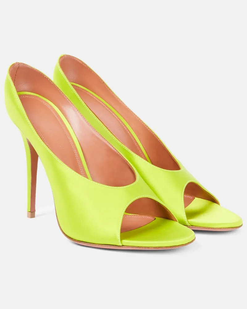 Amina Muaddi Pantoletten Anok 105 aus Satin Grün