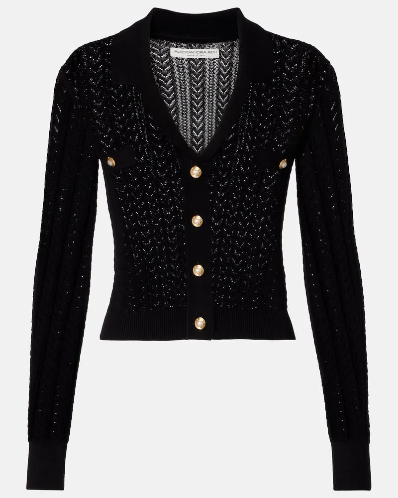 Alessandra Rich Cardigan aus Pointelle-Strick Schwarz
