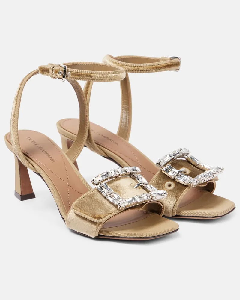 Dolce & Gabbana Sandalen aus Samt mit Kristallen Beige