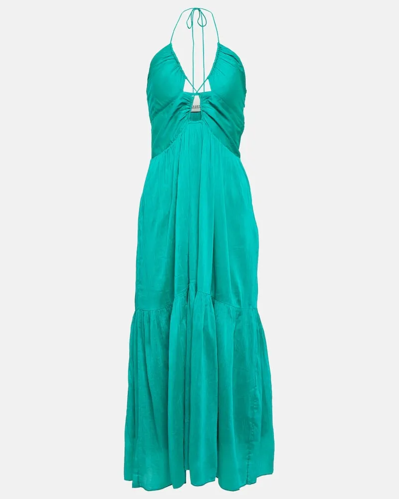 Isabel Marant Midikleid Birona aus Baumwolle und Seide Grün