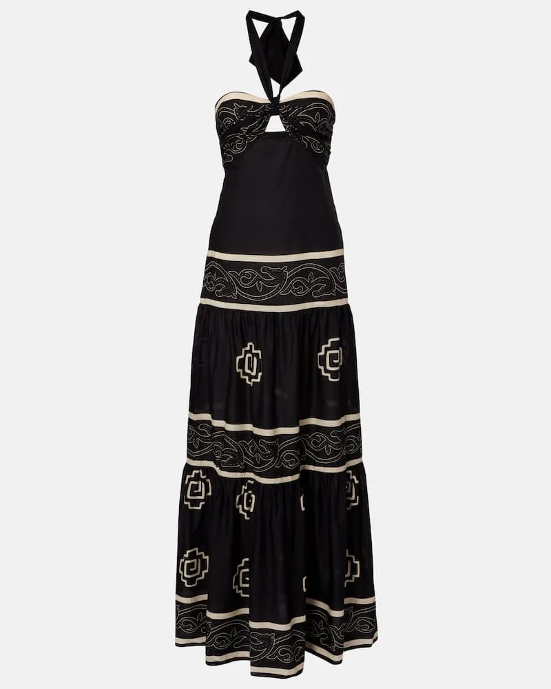 Johanna Ortiz Maxikleid Orilla Del Mar aus Baumwollpopeline Schwarz
