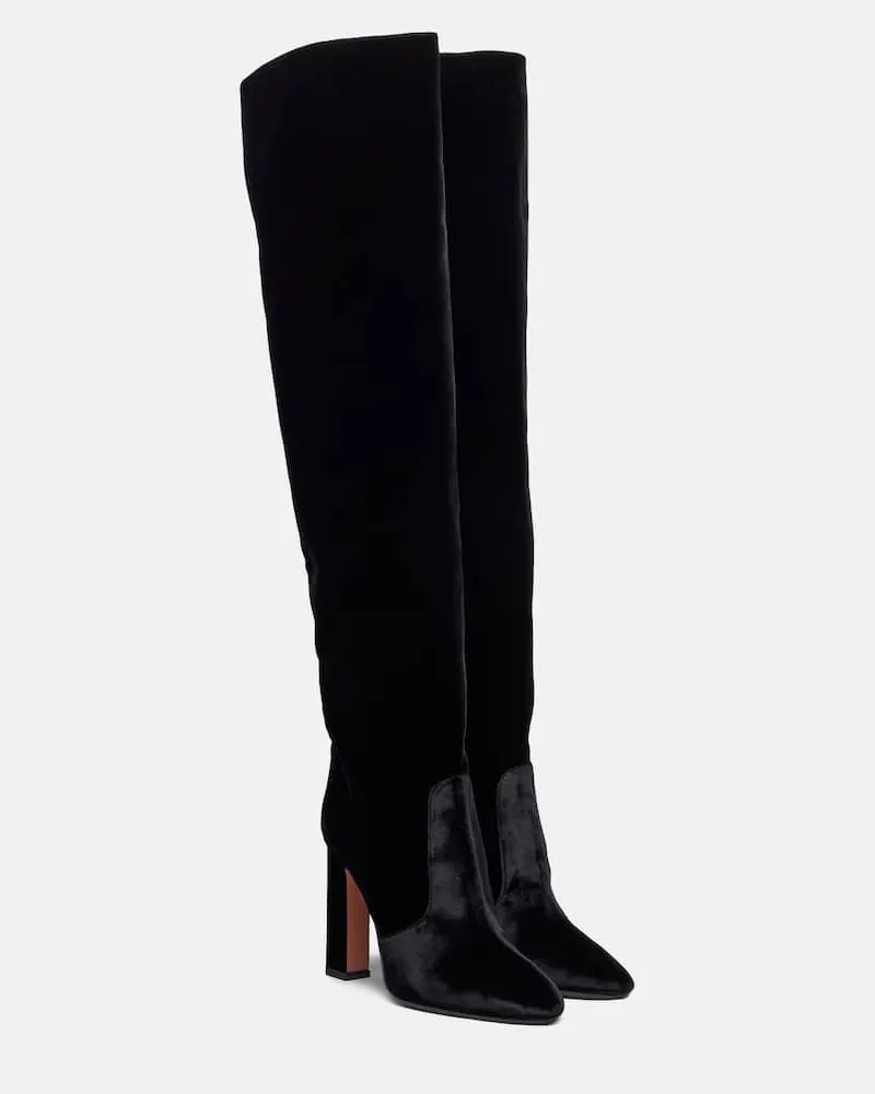 Aquazzura Overknee-Stiefel Joplin 105 aus Samt Schwarz