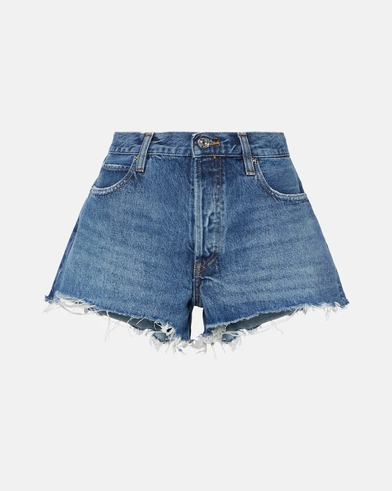 Frame Denim Mid-Rise Jeansshorts The Hang Blau