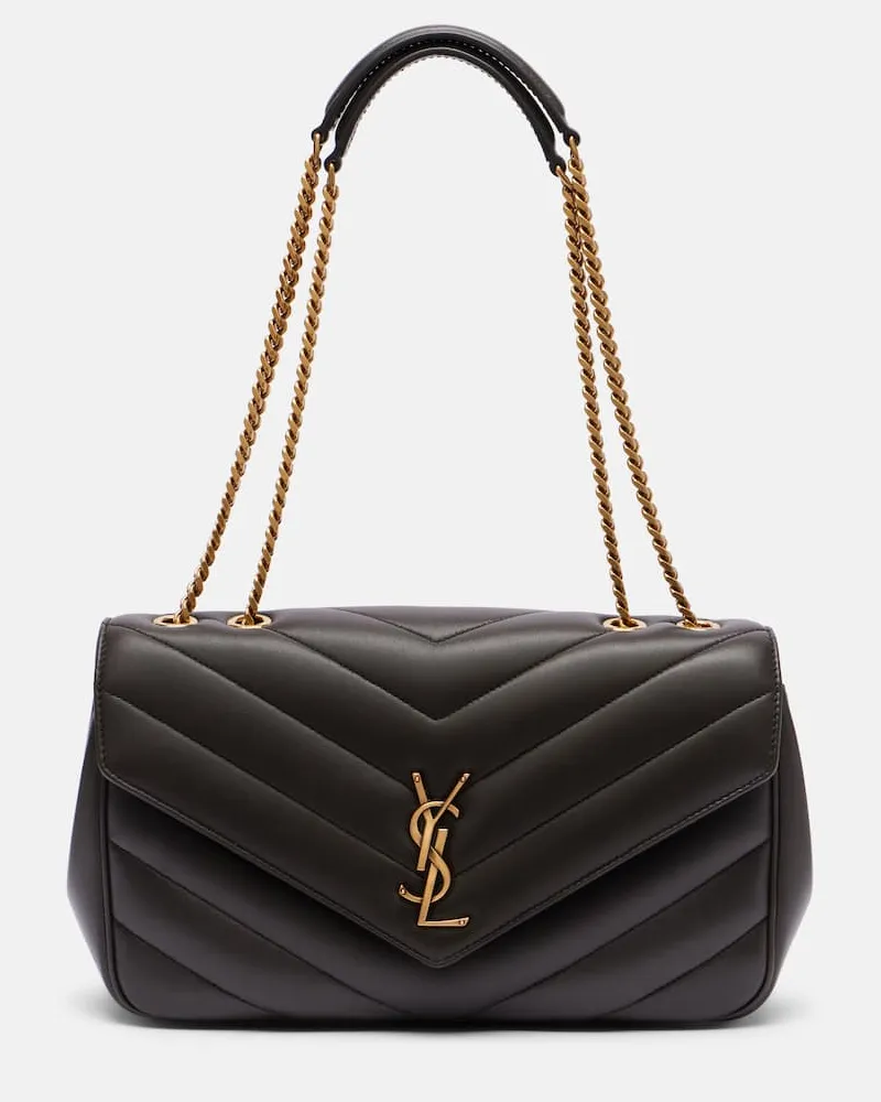 Saint Laurent Schultertasche Lou Lou Medium aus Leder Grau