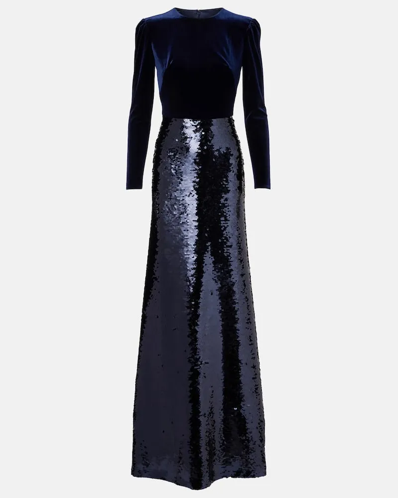 Monique Lhuillier Robe aus Samt mit Pailletten Blau