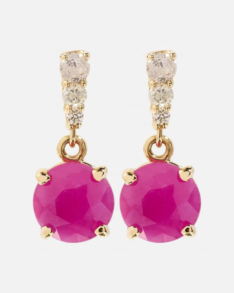 Stone & Strand Ohrringe aus 14kt Gelbgold mit Diamanten und Rubinen Rot