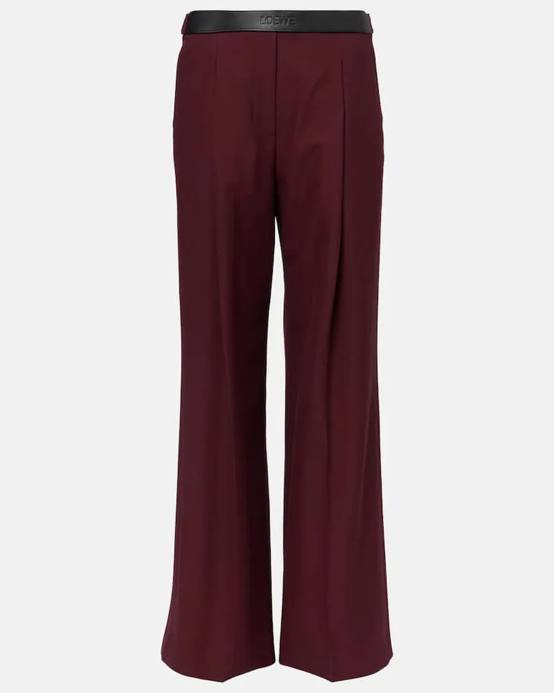 Loewe Hose aus Wolle mit Leder Burgund