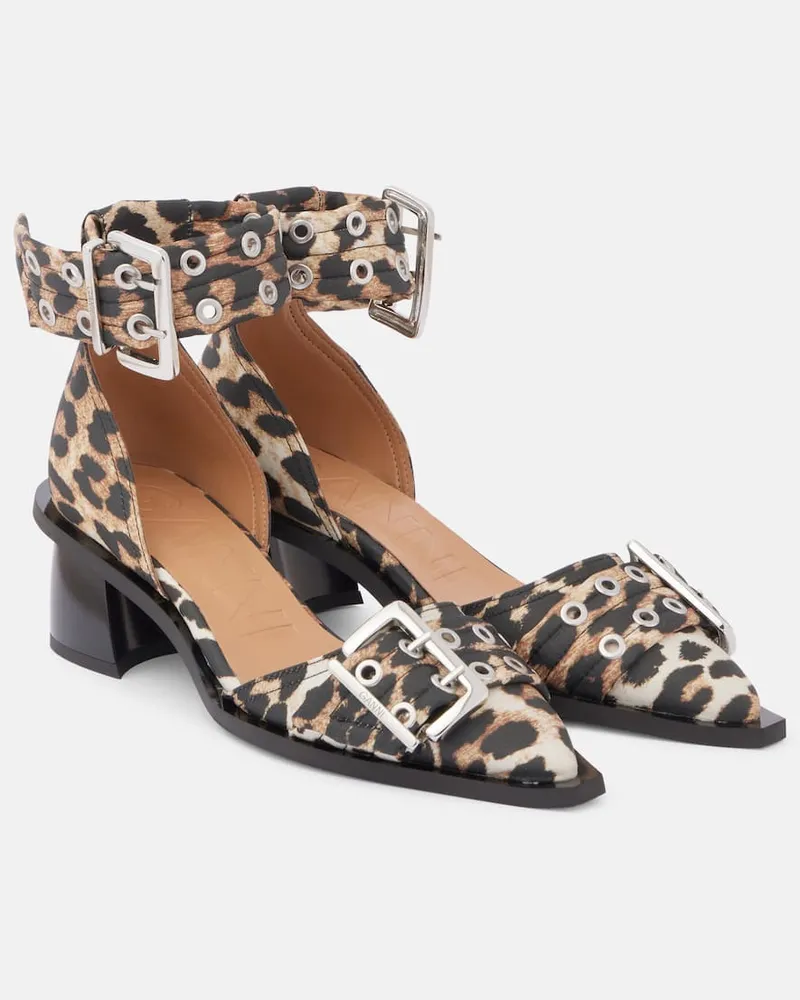 Ganni Bedruckte Pumps aus Satin Multicolor