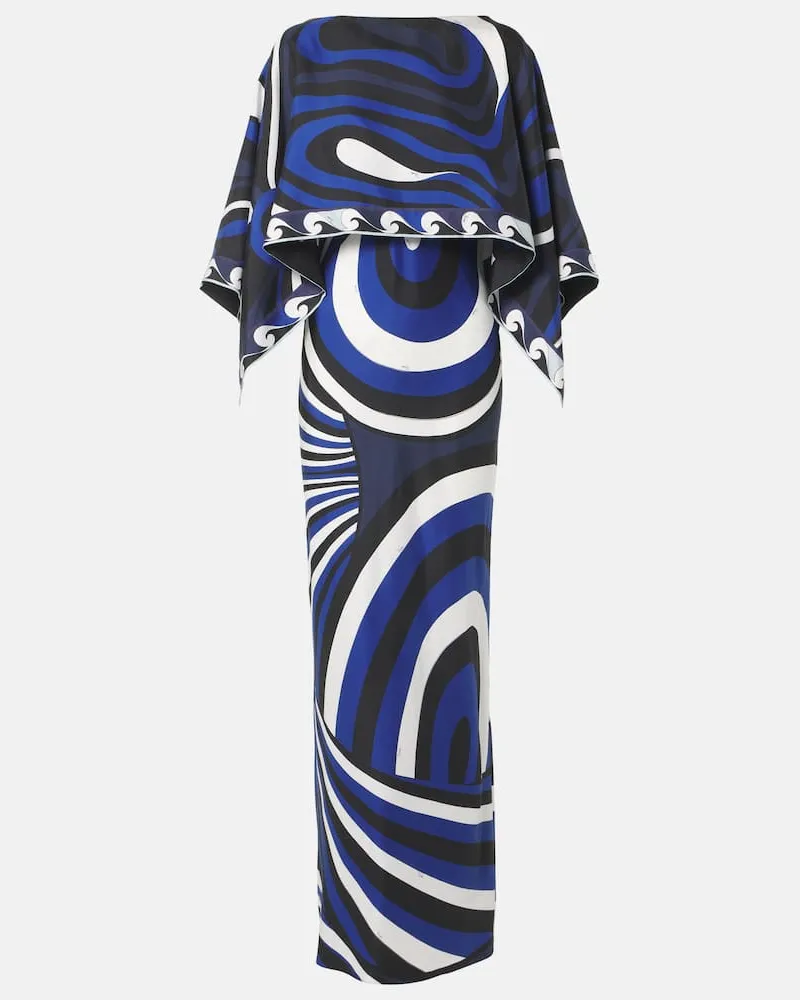 Emilio Pucci Set Iride aus Slipdress und Cape aus Seiden-Twill Blau